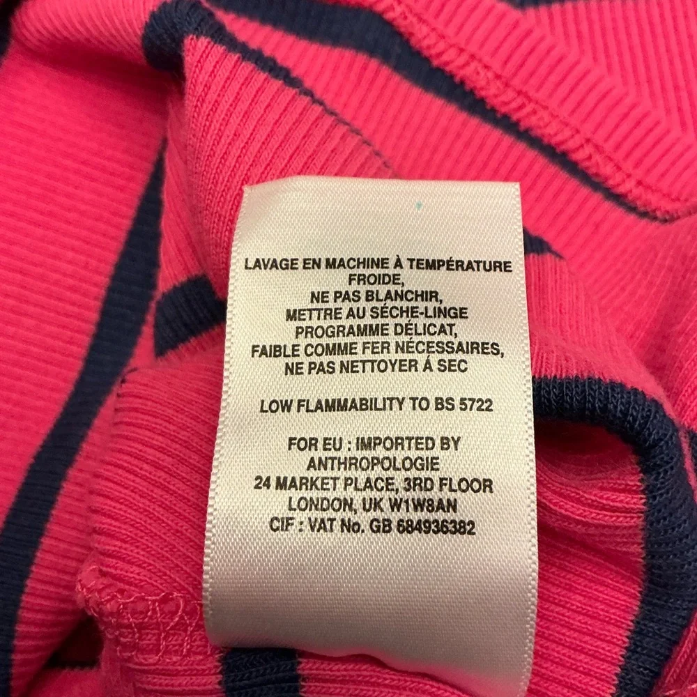 T.La Anthropologie Vibrant Pink Navy Stripe Ruffle Turtleneck Pullover Woman XL - Picture 9 of 11